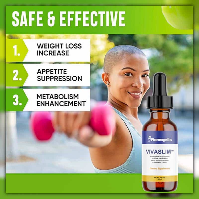 A bottle of Viva Slim dietary supplement with its detailed packaging, set against a fresh, natural backdrop.